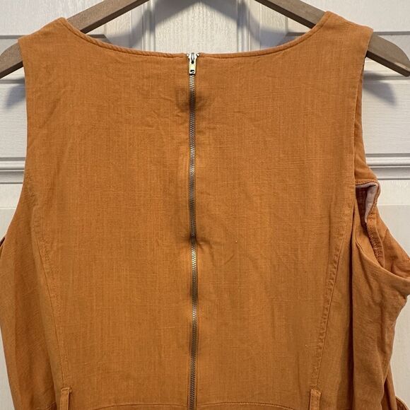 Maison Tara 18W Dress Linen Blend Squareneck Sleeveless Belt Lagenlook Orange - Picture 4 of 9